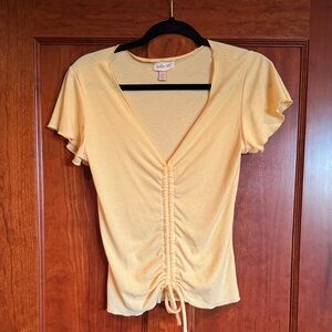 Light Yellow Ruched V-Neck Blouse